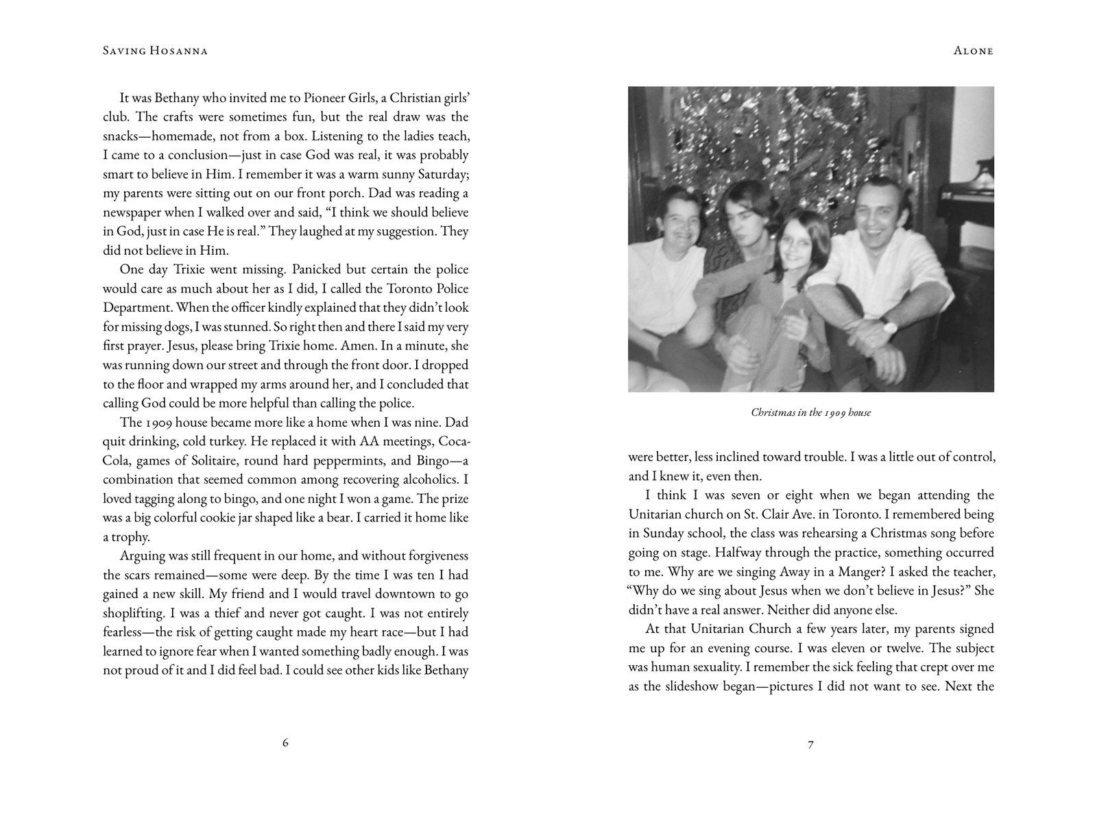 A spread with a family photograph set into the text