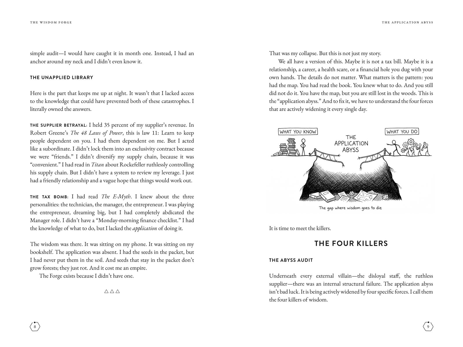A spread with the Application Abyss figure